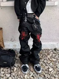 ROLLING MONEY | Double-Waist Pegasus Glitter Waxed Black Skinny Jeans