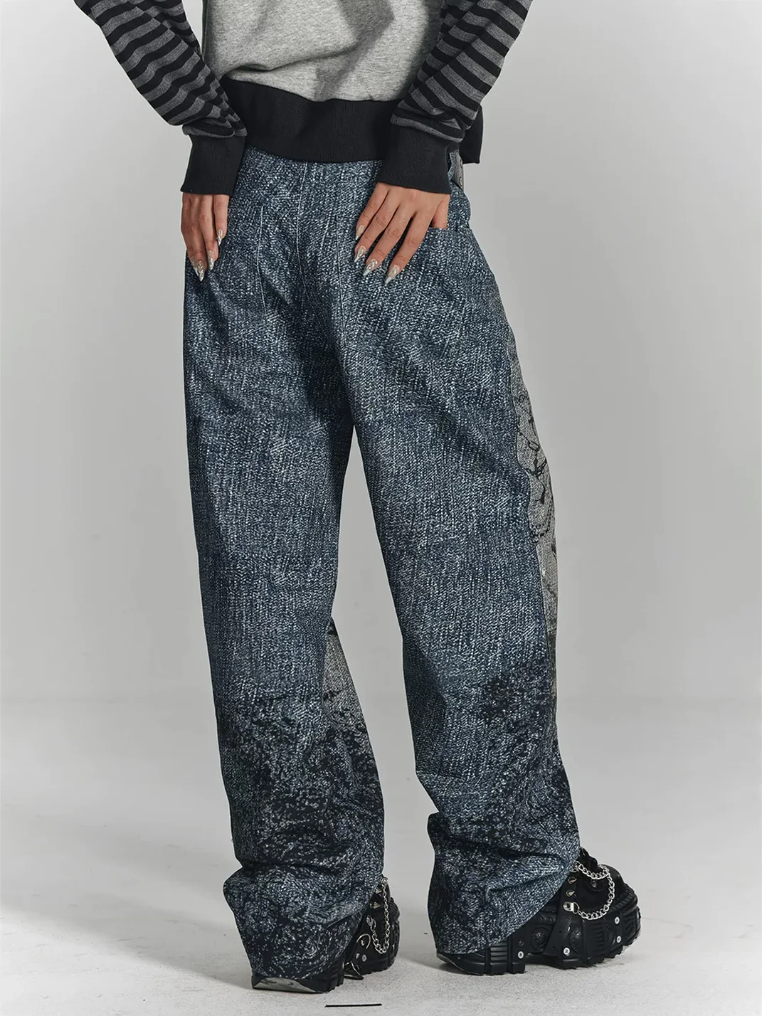 YUKAHOUSE | Loose Wide-Leg Chain Print Jeans