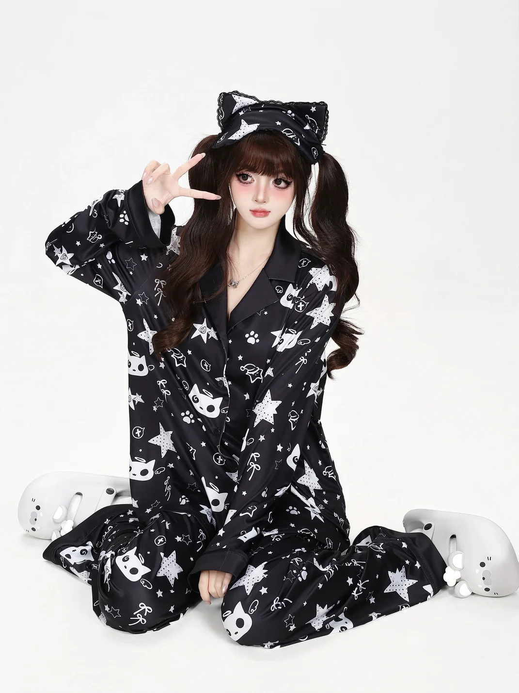 CRAZYGIRL | Star Print Long Sleeve Pajama Set