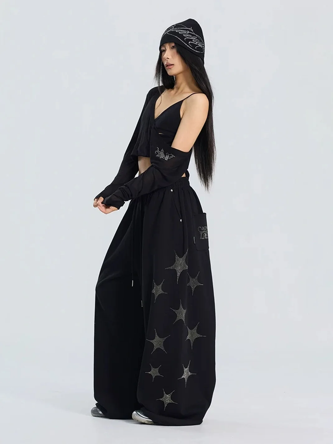 CBXLAB | Star Rhinestone Loose Wide-Leg Pants