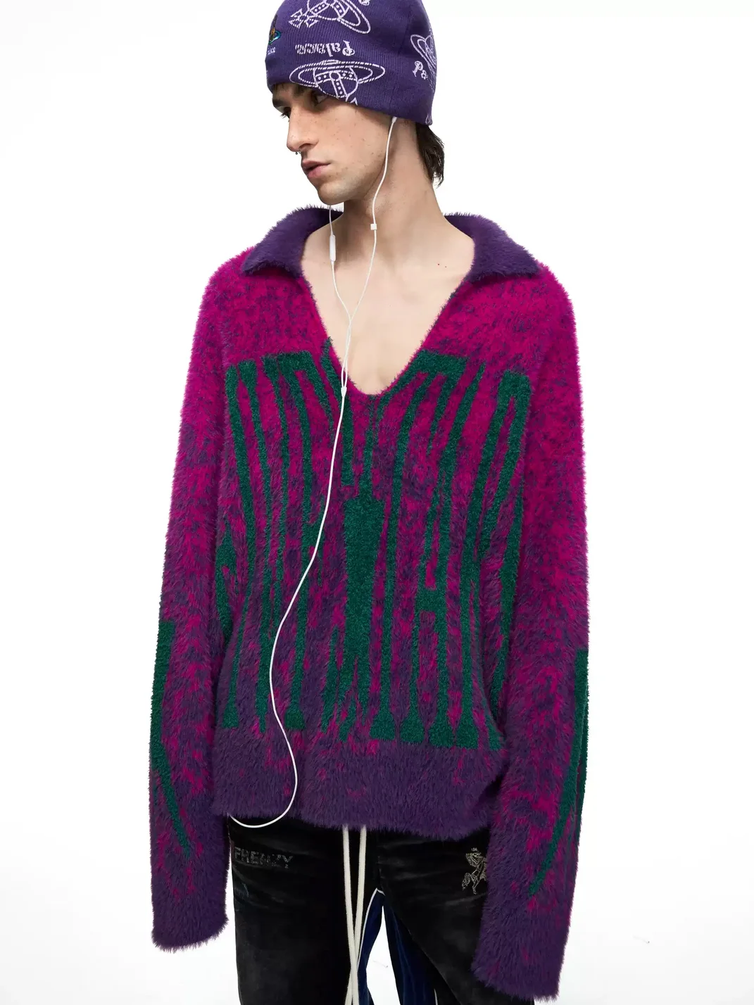 PEOPLESENSE | Loose Leopard Gradient Faux-Mink Collared Sweater