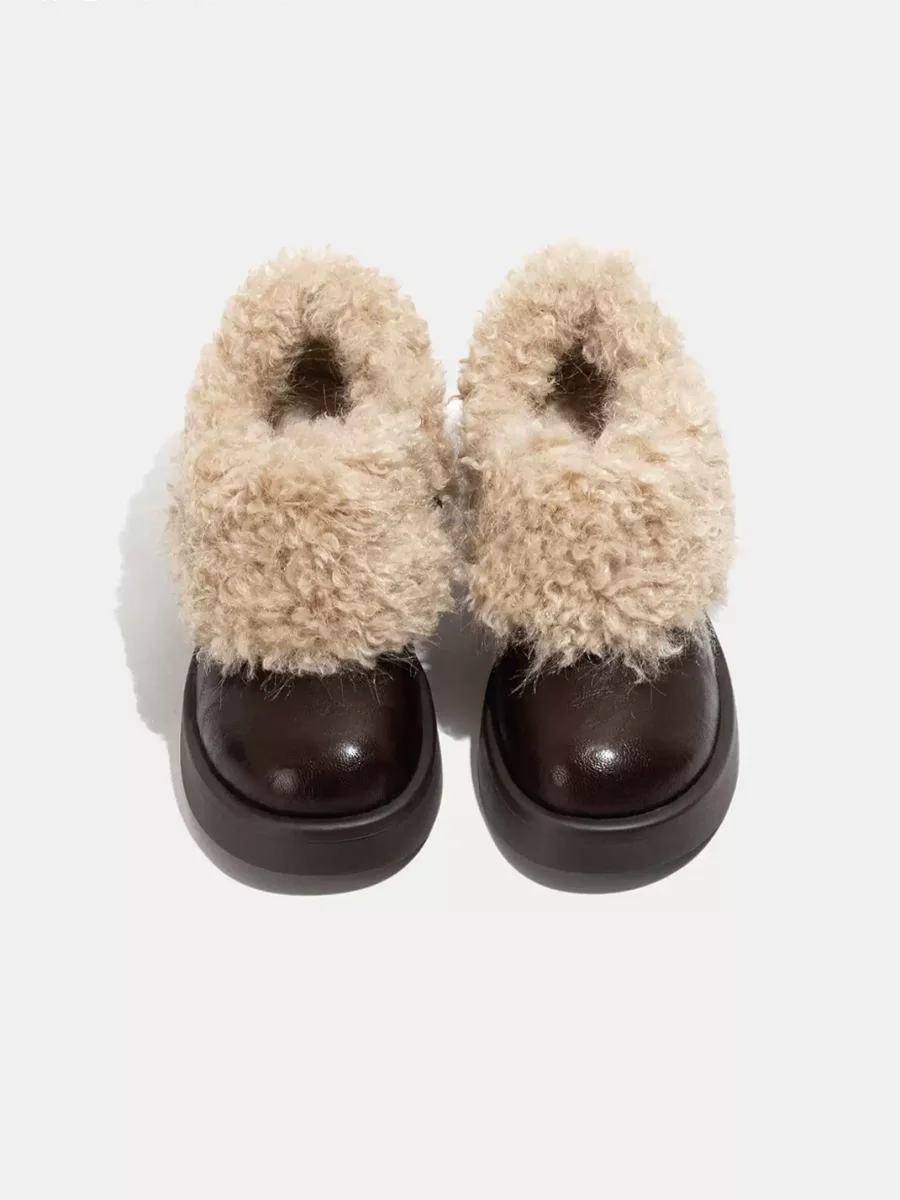 LMDD | Retro Round-Toe Plush-Trim Platform Shoes - 3