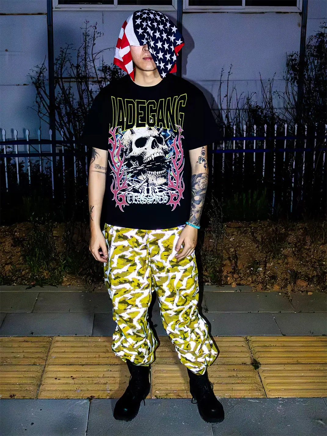 JADEGANG | Skull Print Loose Fit Crewneck Short Sleeve T-Shirt