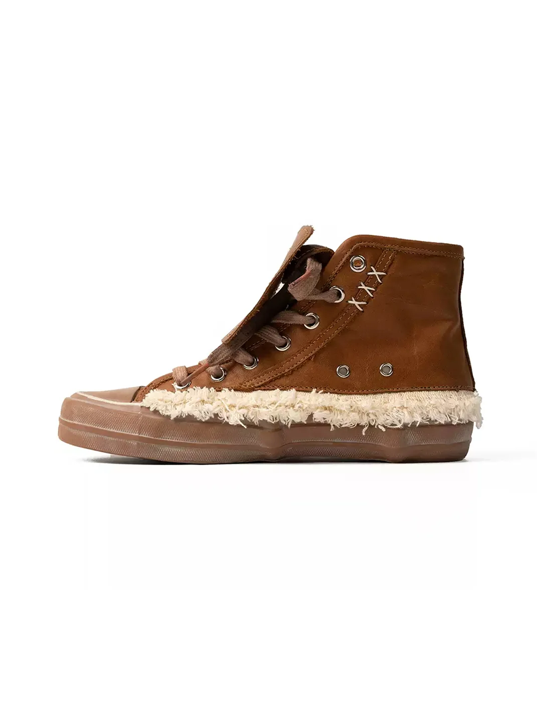 ZHUDAGE | Studded Leather High-Top Sneakers With Fuzzy Trim
