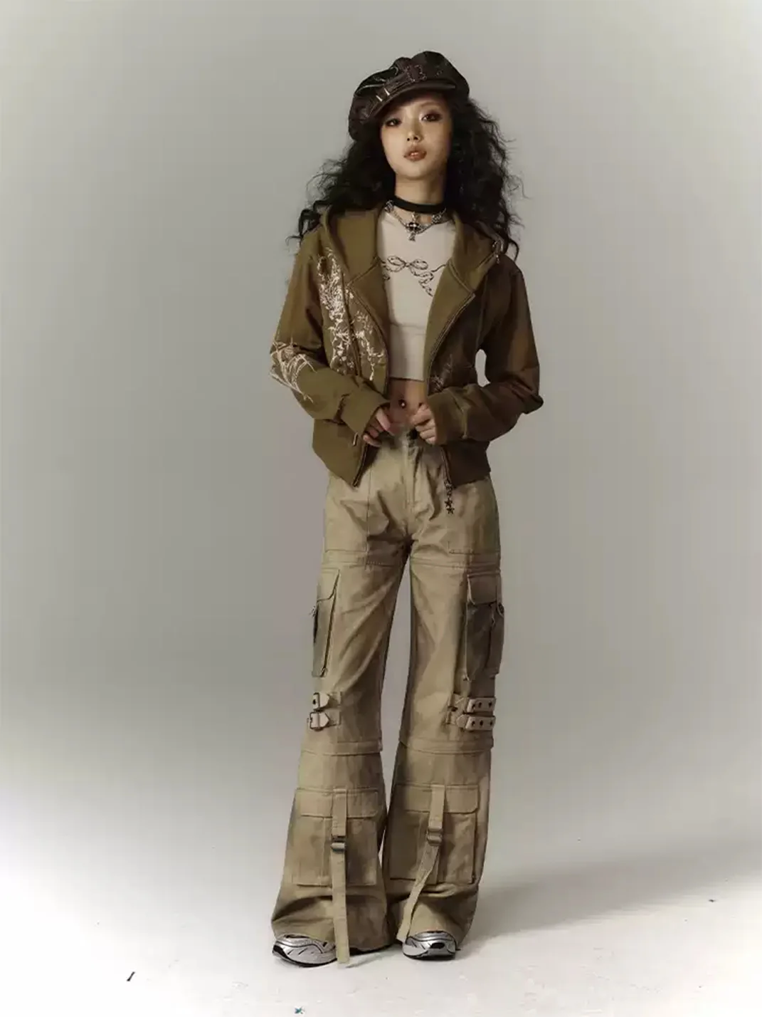 YUKAHOUSE | Washed Distressed Wide-Leg Detachable Cargo Pants