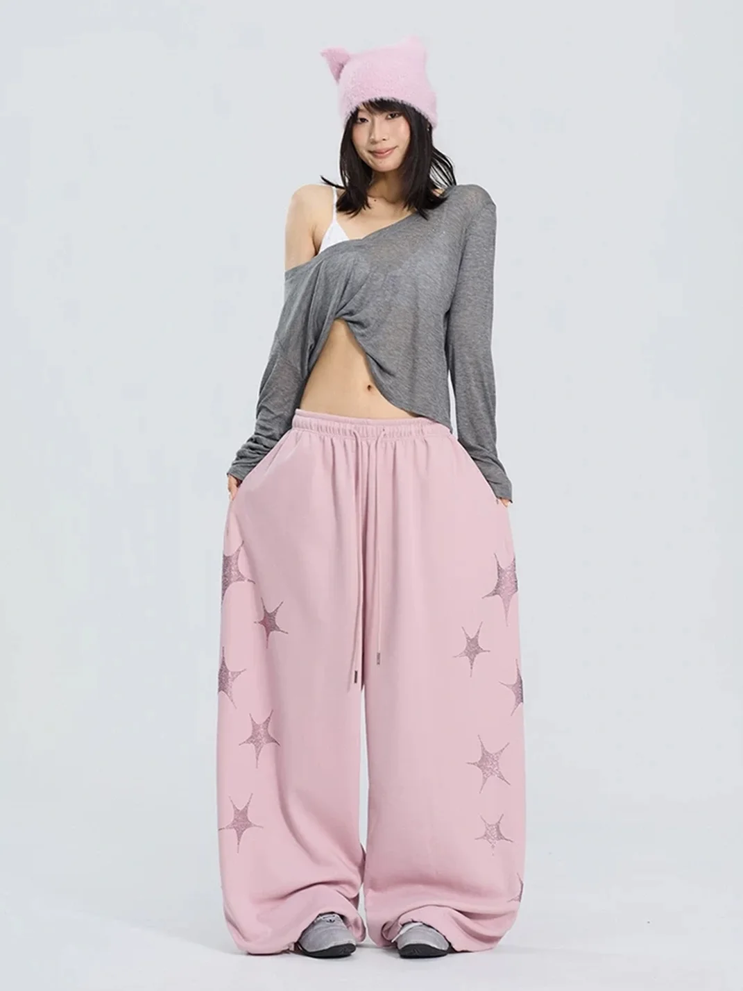 CBXLAB | Star Rhinestone Loose Wide-Leg Pants
