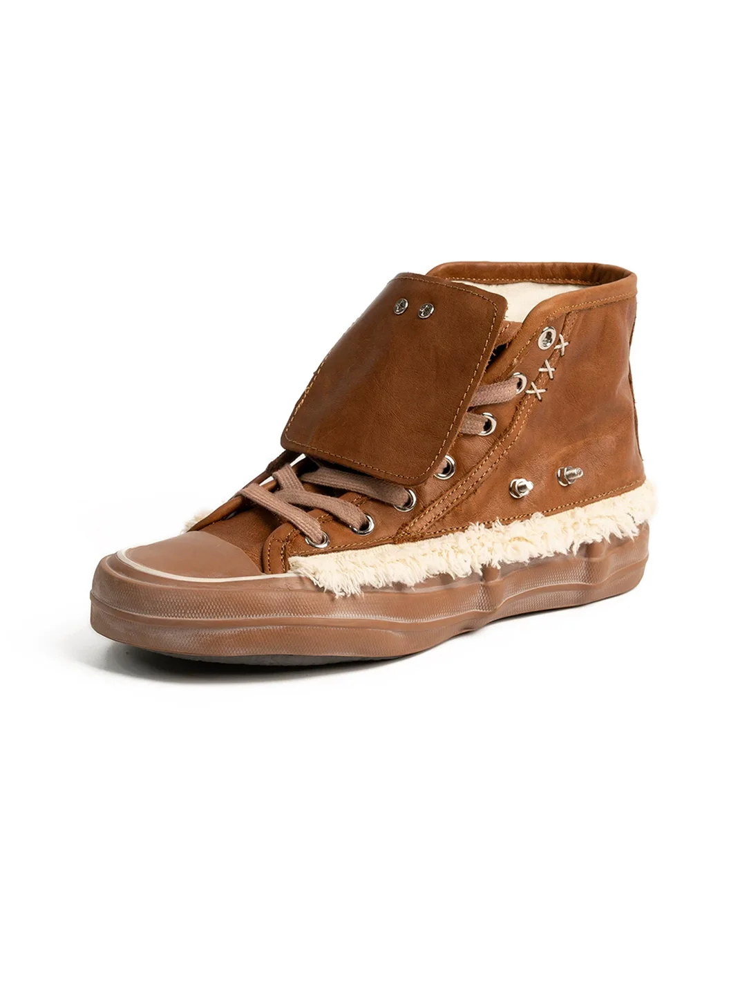 ZHUDAGE | Studded Leather High-Top Sneakers With Fuzzy Trim