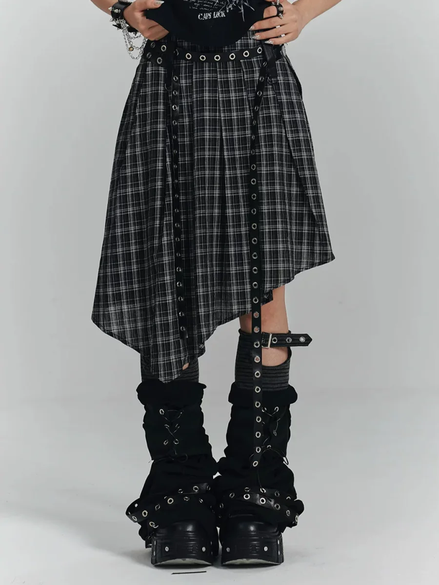 YUKAHOUSE | Asymmetric Plaid A-Line Skirt - 4