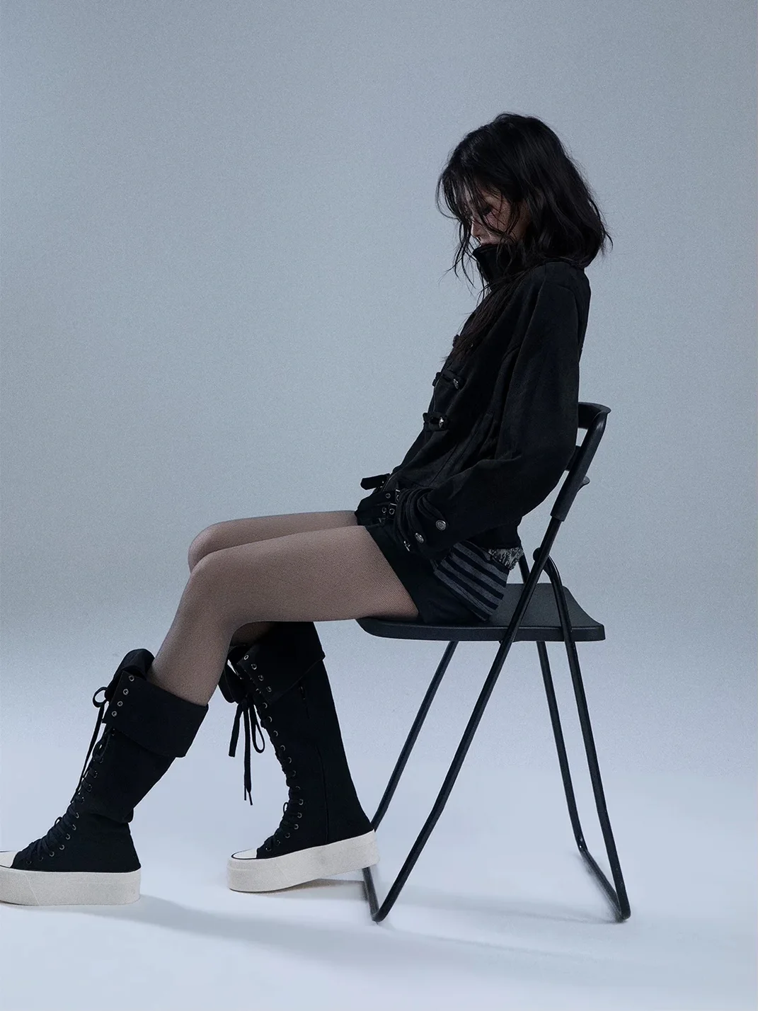 YUKAHOUSE | High-Neck Cropped Punk Motorcycle Jacket