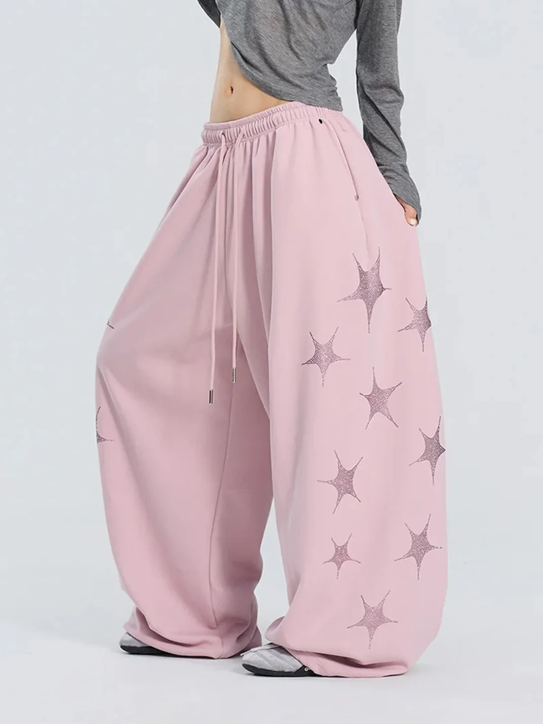 CBXLAB | Star Rhinestone Loose Wide-Leg Pants