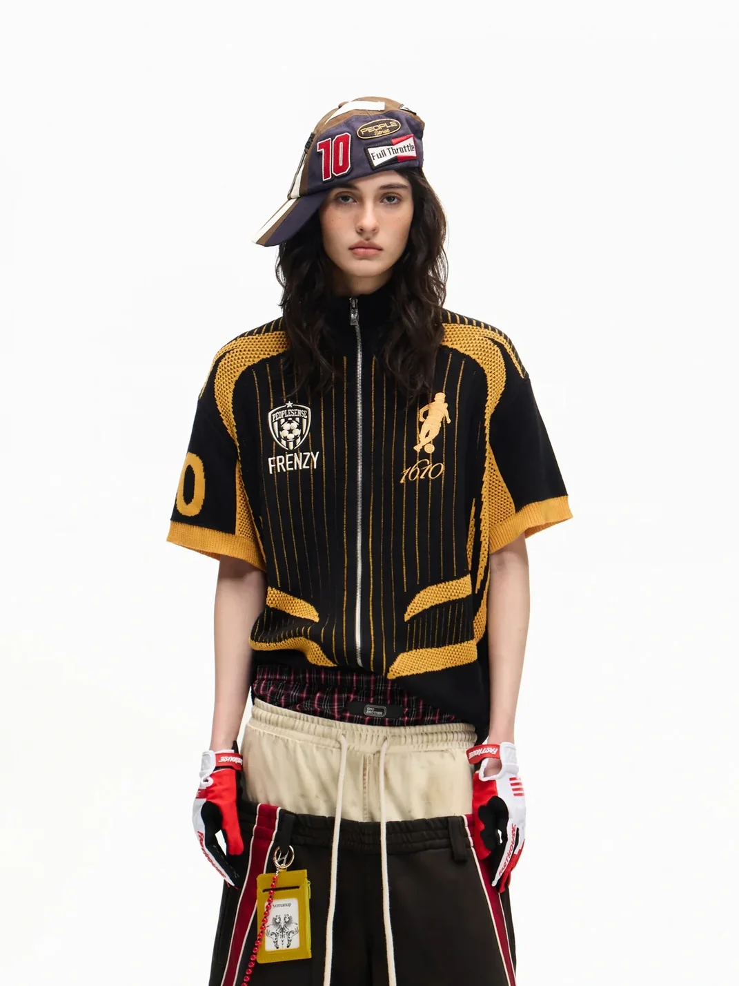 PEOPLESENSE | Retro Soccer Mesh Stand-Collar Zip Knit Polo Shirt