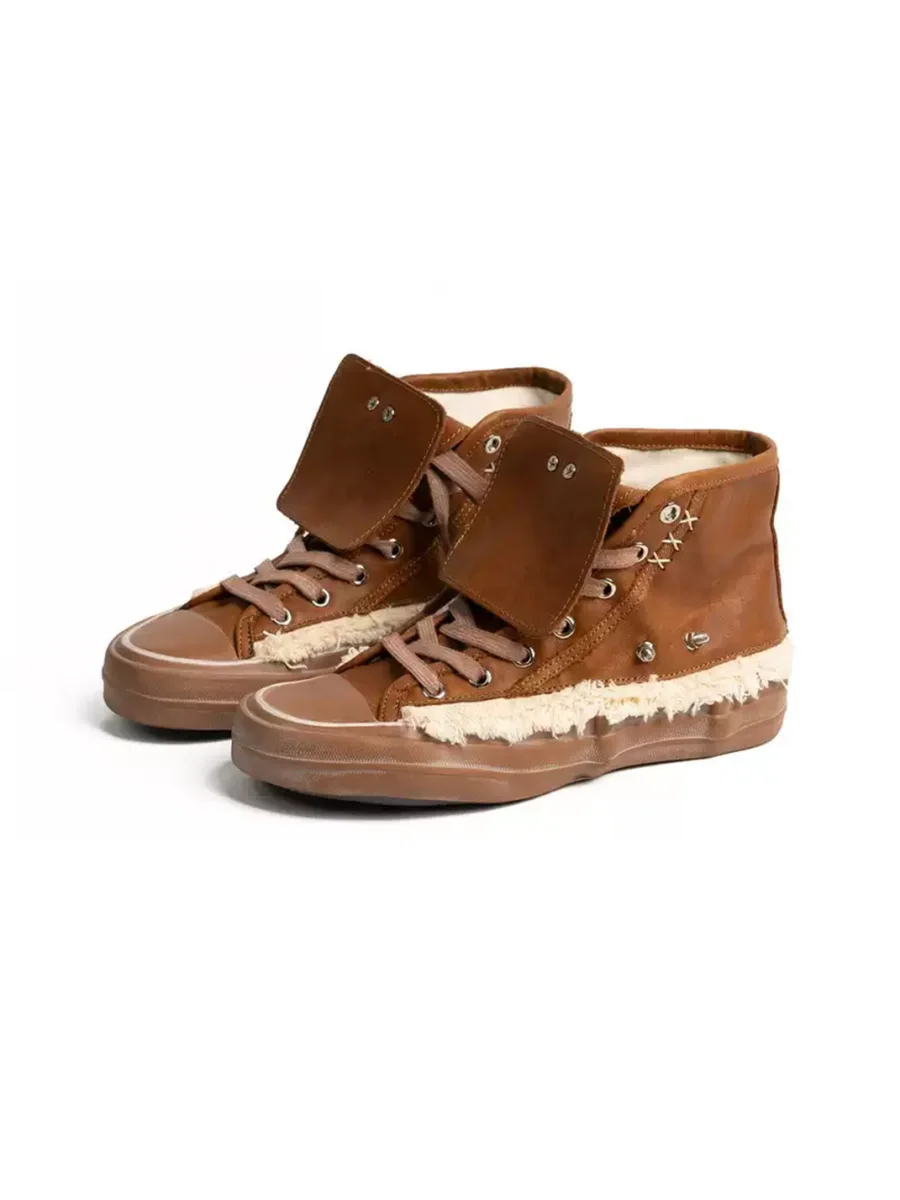 ZHUDAGE | Studded Leather High-Top Sneakers With Fuzzy Trim - 4