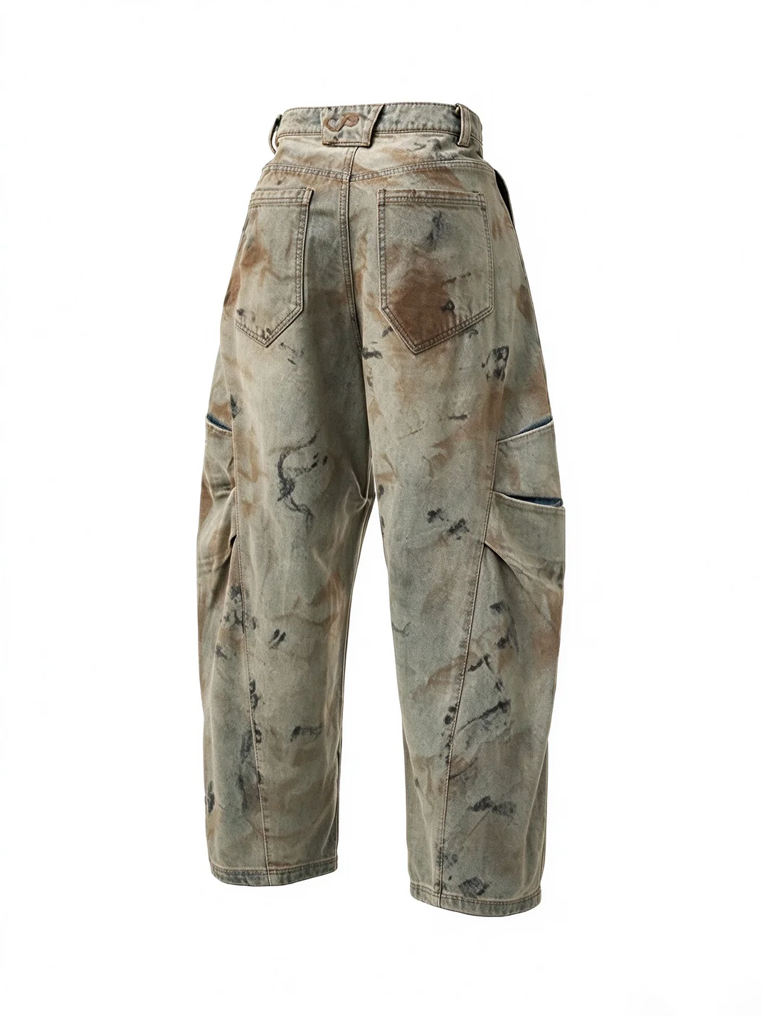 PEOPLESENSE | Mud-Dyed Distressed Loose Curved Wide-Leg Jeans