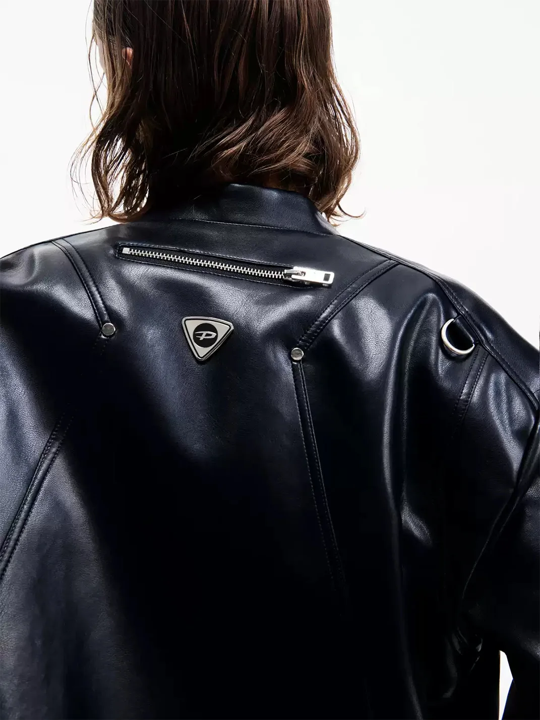 PEOPLESENSE | Cropped Stand Collar Motorcycle Jacket With Metal Zipper