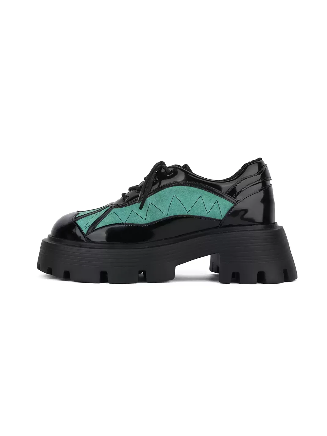 Yeah Hot | Retro Black Green Glossy Panel Platform Shoes