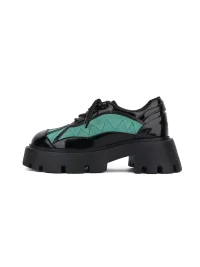 Yeah Hot | Retro Black Green Glossy Panel Platform Shoes