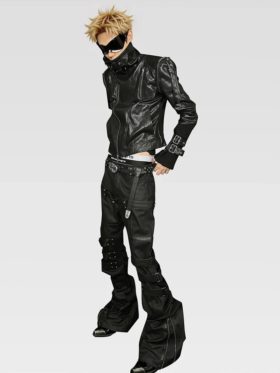 ATAnothingness | Detachable Sleeve Stand Collar Leather Jacket