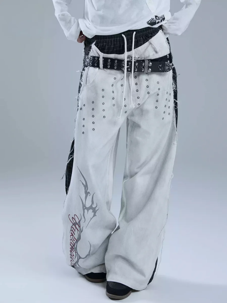 YUKAHOUSE | Distressed Layered-Look Frayed Straight-Leg Pants - 3