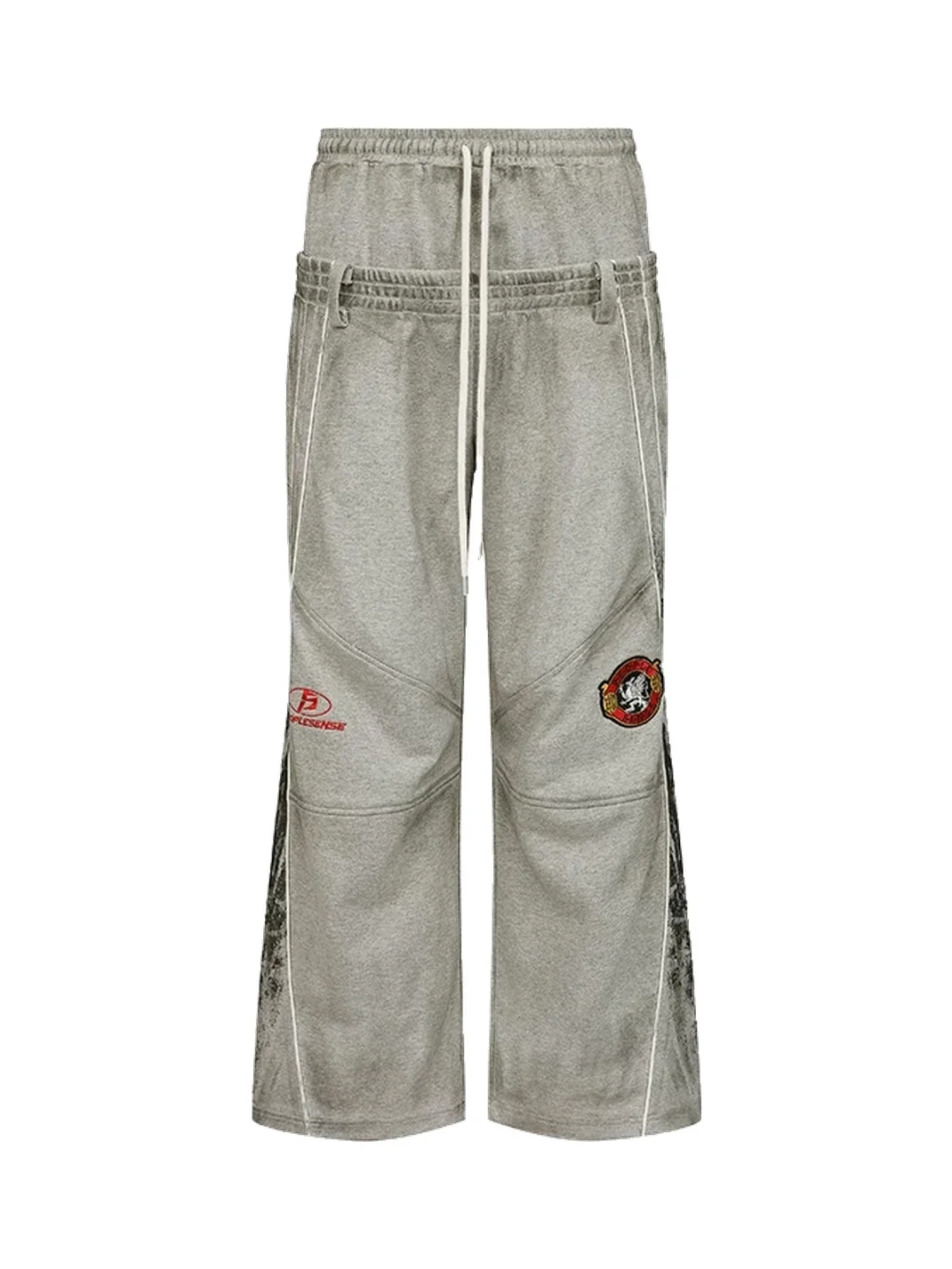 PEOPLESENSE | Distressed Double-Waist Embroidered Wide-Leg Sweatpants