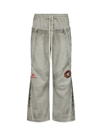 PEOPLESENSE | Distressed Double-Waist Embroidered Wide-Leg Sweatpants