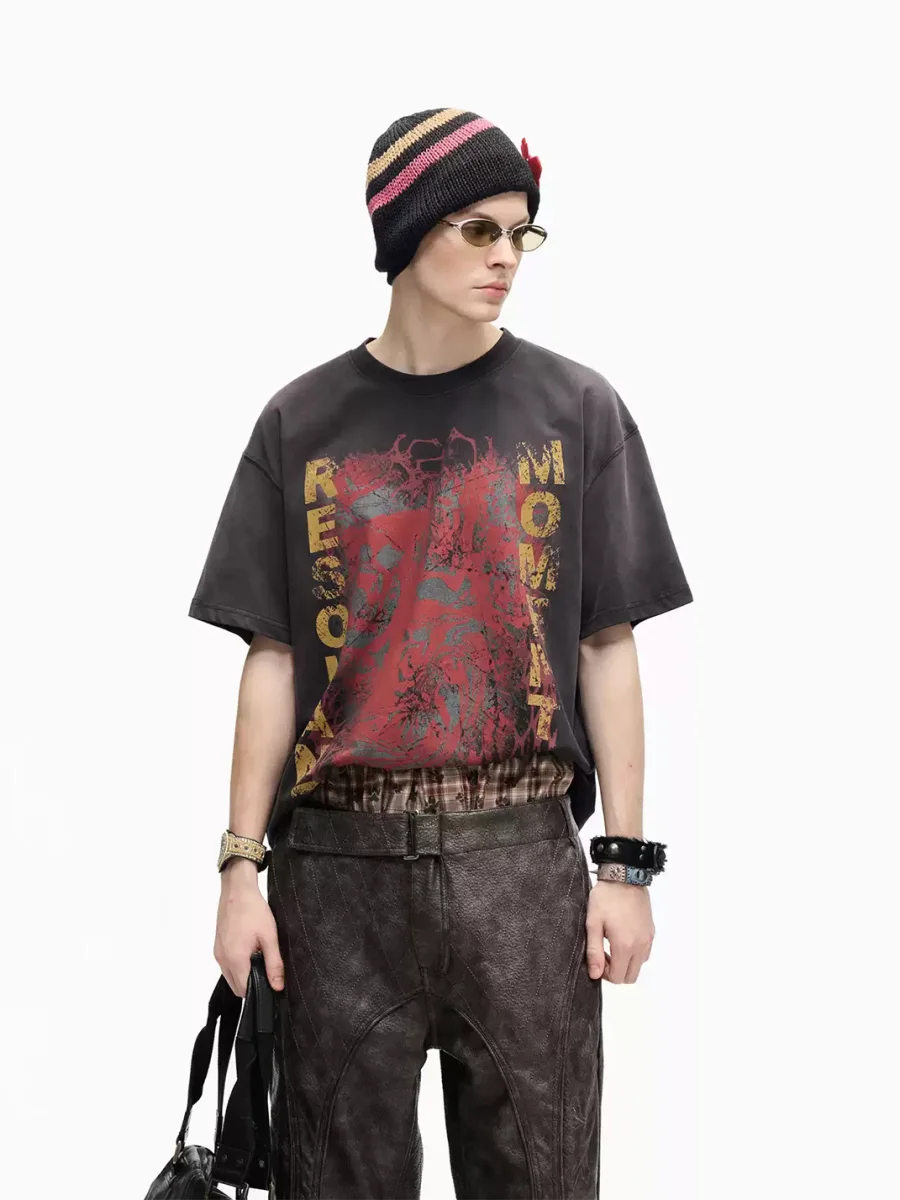 PEOPLESENSE | Retro Distressed Cotton Graphic Short Sleeve T-Shirt - 3