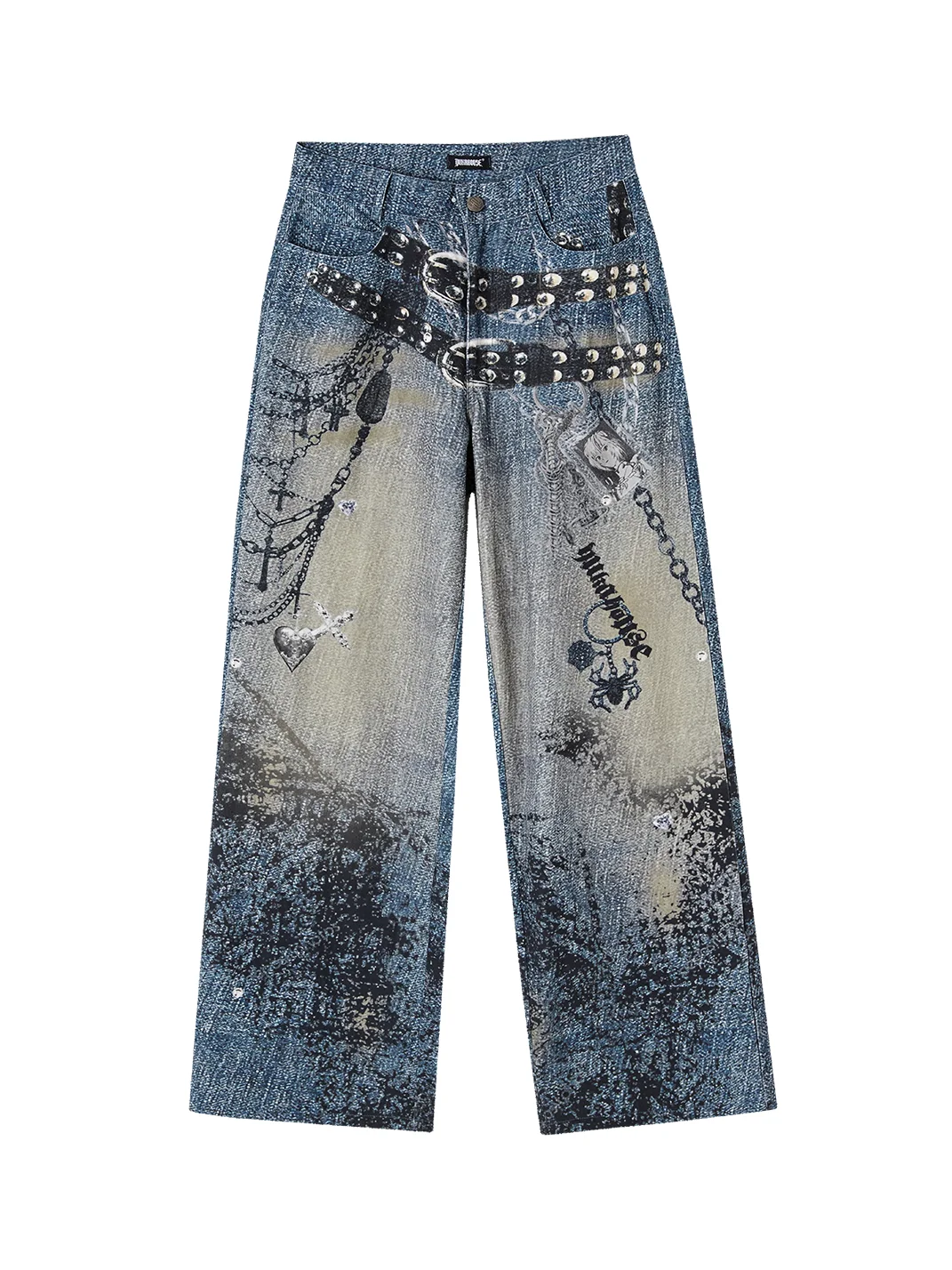 YUKAHOUSE | Loose Wide-Leg Chain Print Jeans