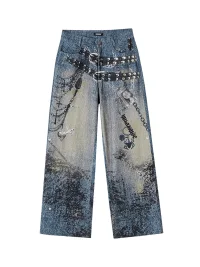 YUKAHOUSE | Loose Wide-Leg Chain Print Jeans