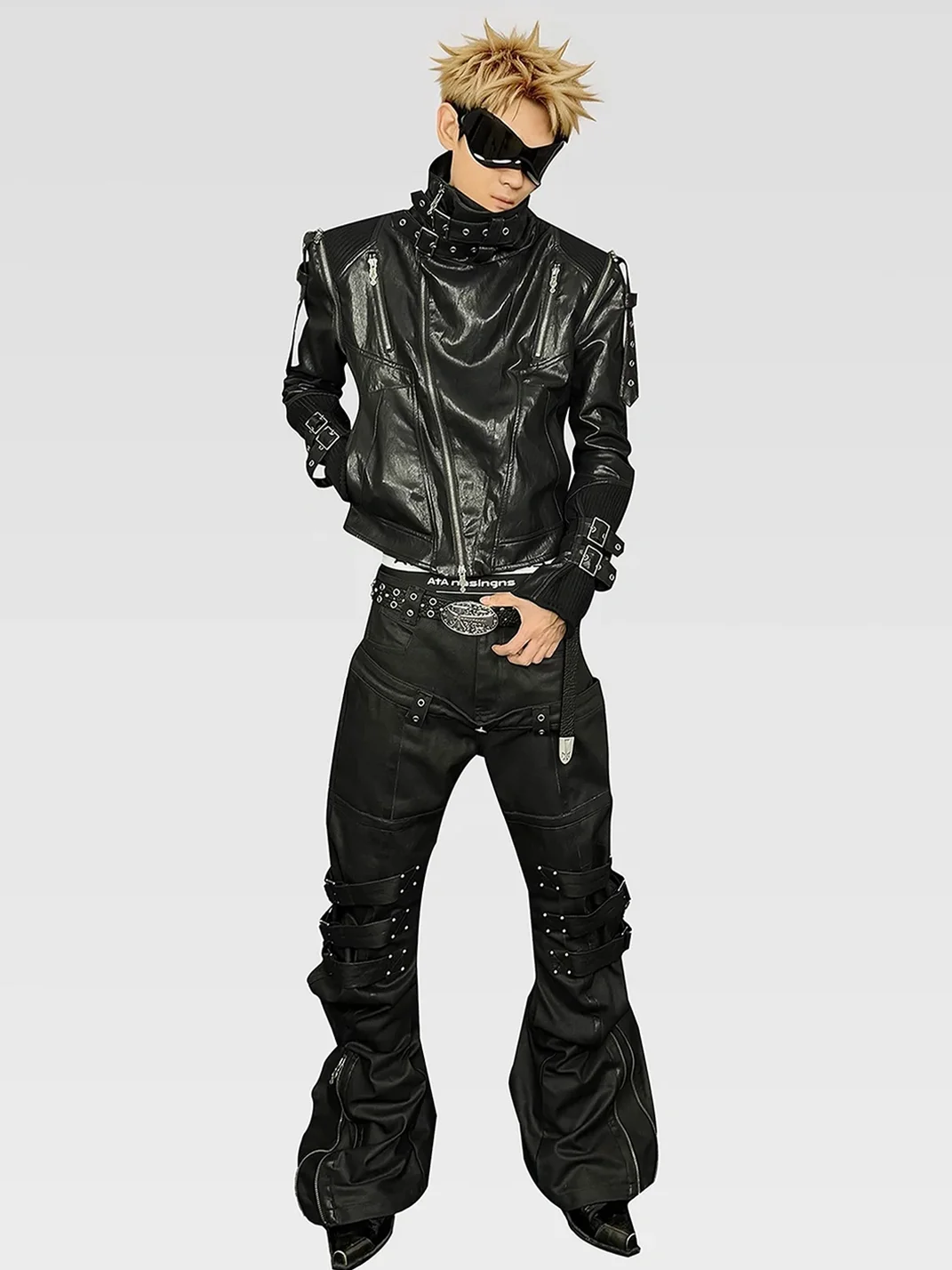 ATAnothingness | Detachable Sleeve Stand Collar Leather Jacket
