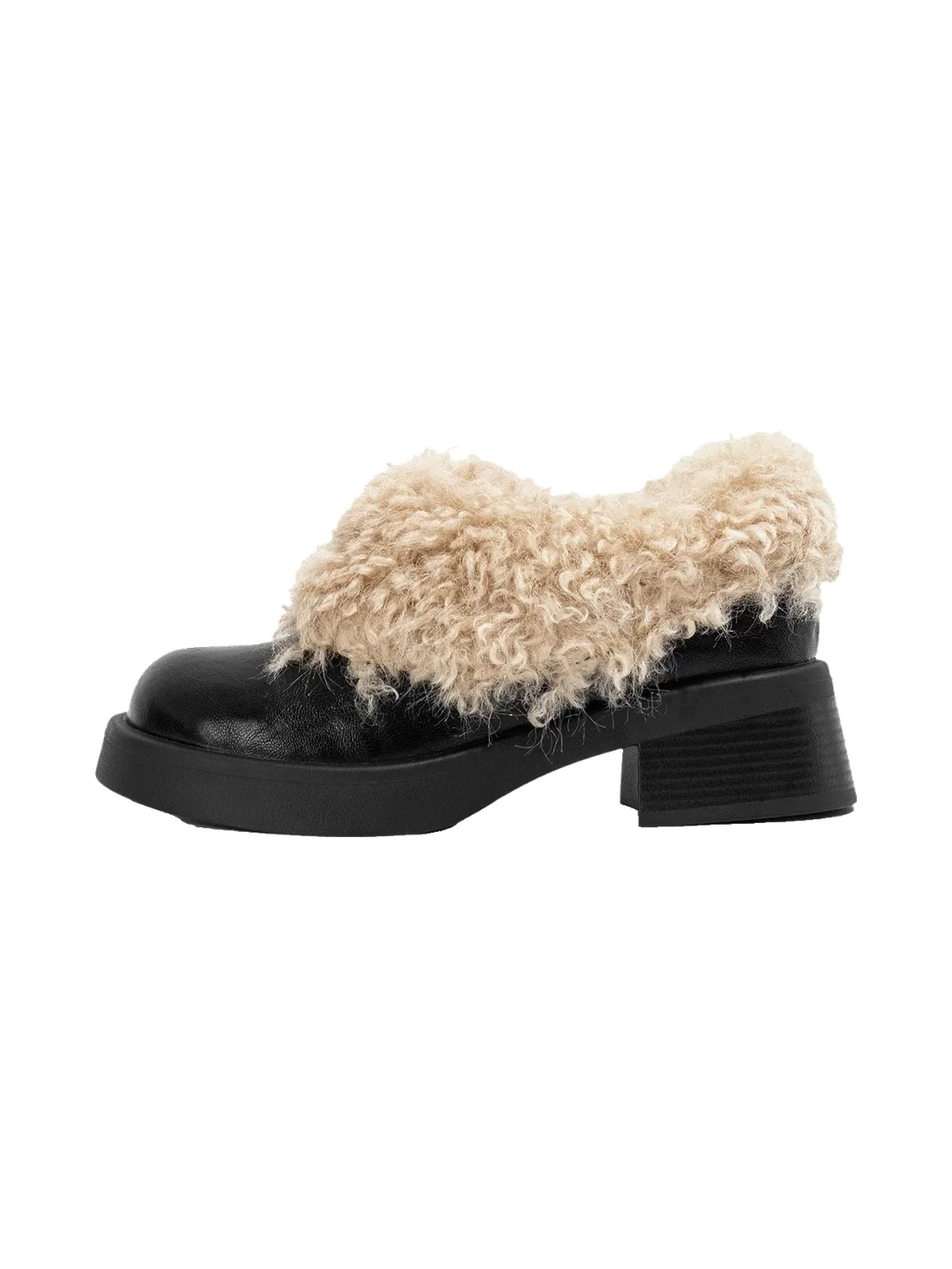 LMDD | Plush-Trim Platform Block Heel Slip-On Shoes
