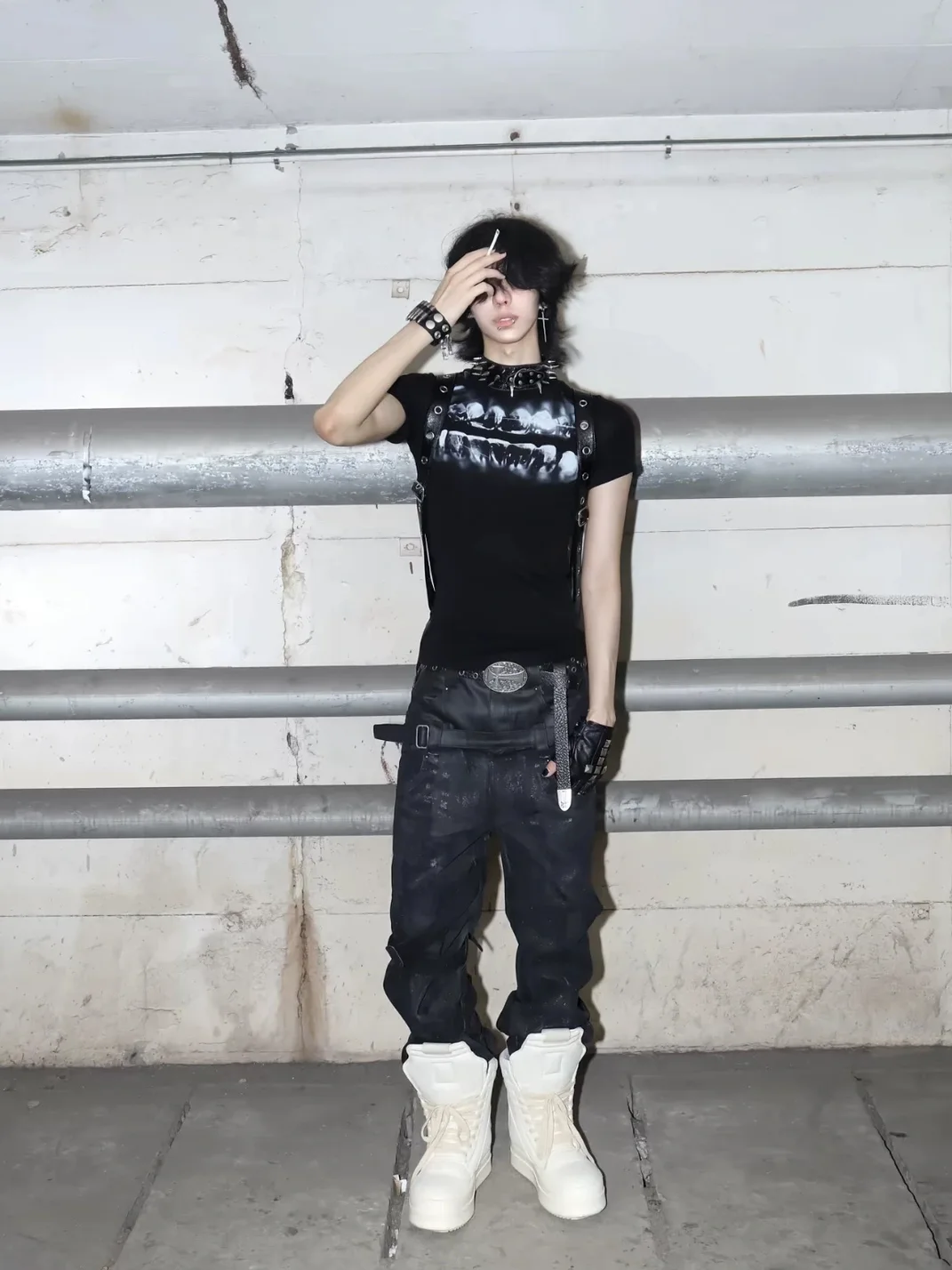 ATAnothingness | Double Waist Waxed Foil-Stamped Jeans