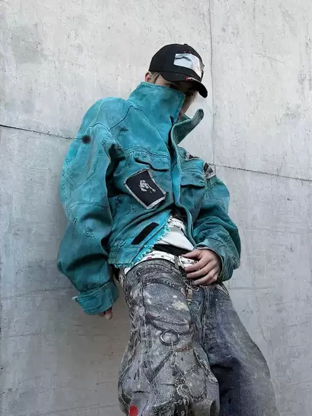 ROLLING MONEY | Tiffany Blue Distressed Applique Jacket
