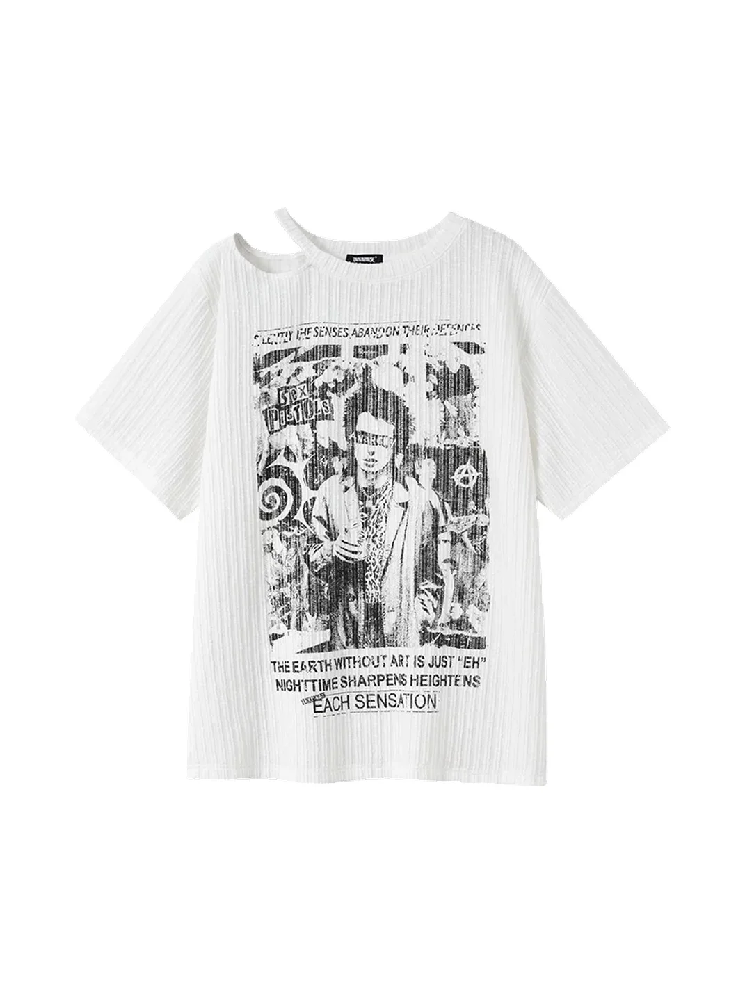 YUKAHOUSE | Graphic Shoulder Cutout Short-Sleeve Knit T-Shirt