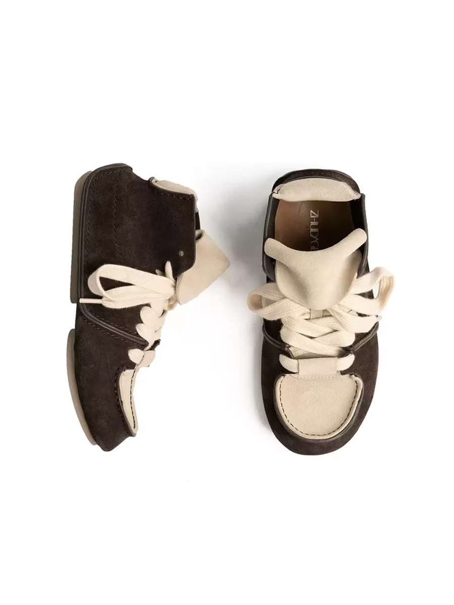 ZHUDAGE | Colorblock Leather High-Top Lace-Up Platform Sneakers - 3