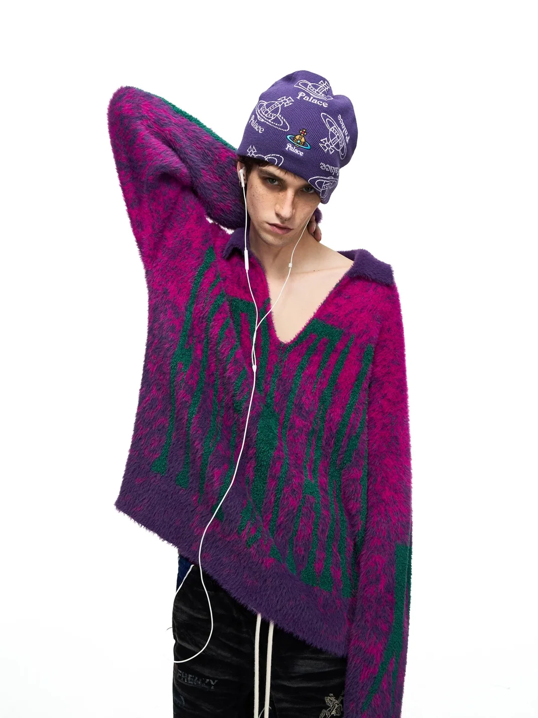 PEOPLESENSE | Loose Leopard Gradient Faux-Mink Collared Sweater