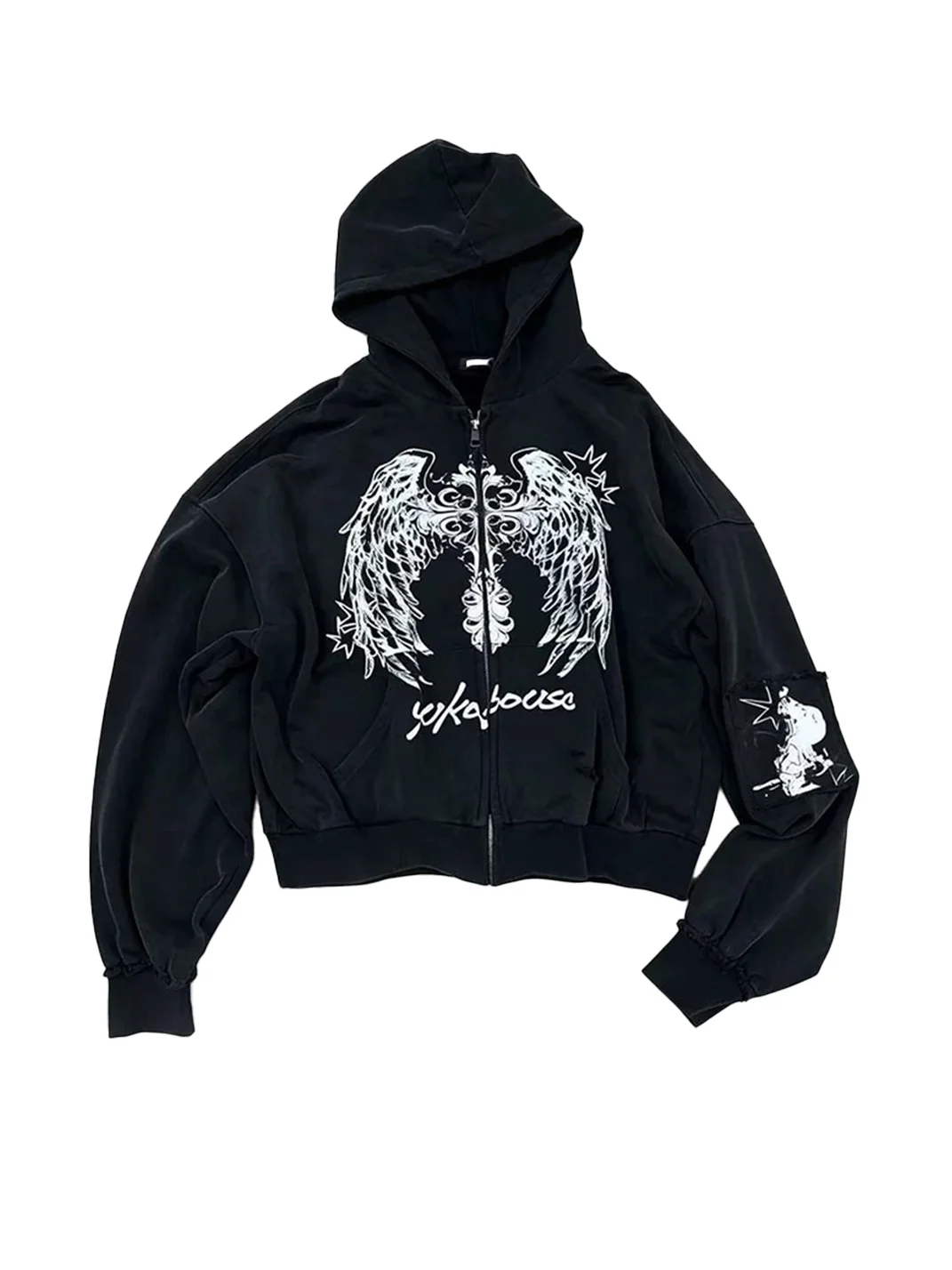 YUKAHOUSE | Distressed Wing Print Hoodie