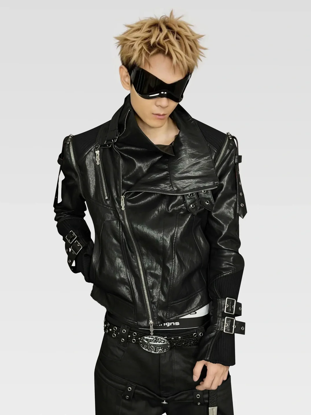 ATAnothingness | Detachable Sleeve Stand Collar Leather Jacket