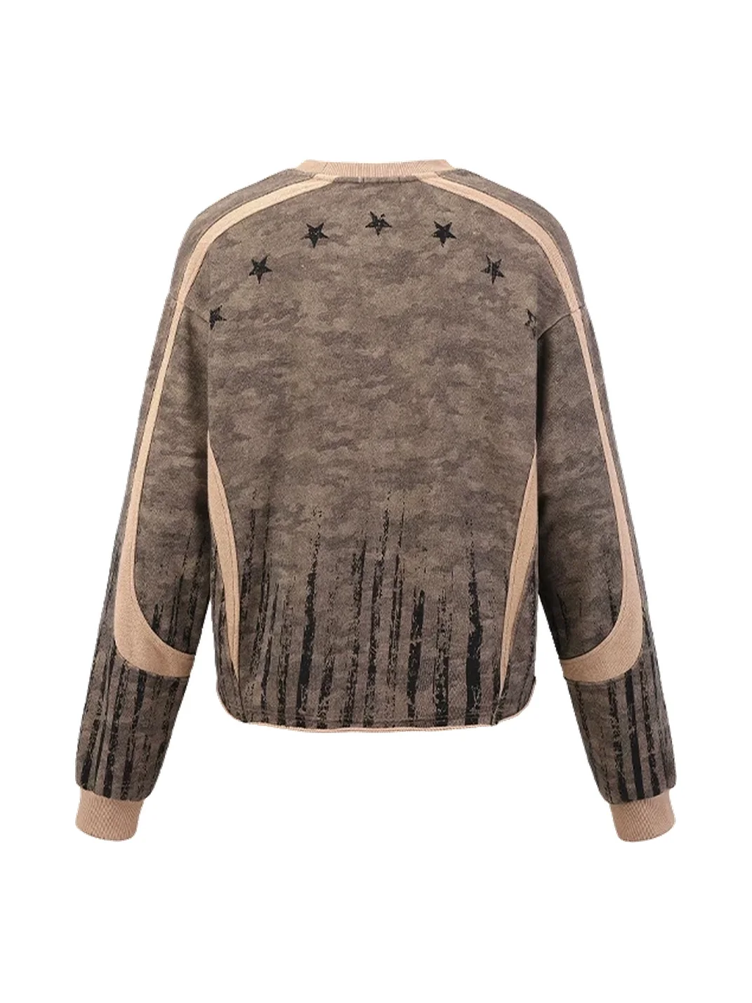 PEOPLESENSE | Distressed Camouflage Contrast Panel Long Sleeve Sweatshirt