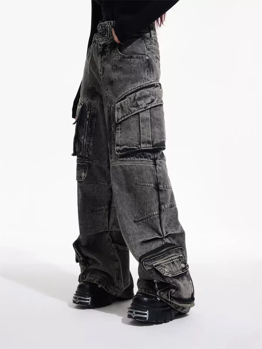 PEOPLESENSE | Vintage Wide-Leg Multi-Pocket Cargo Jeans - 2