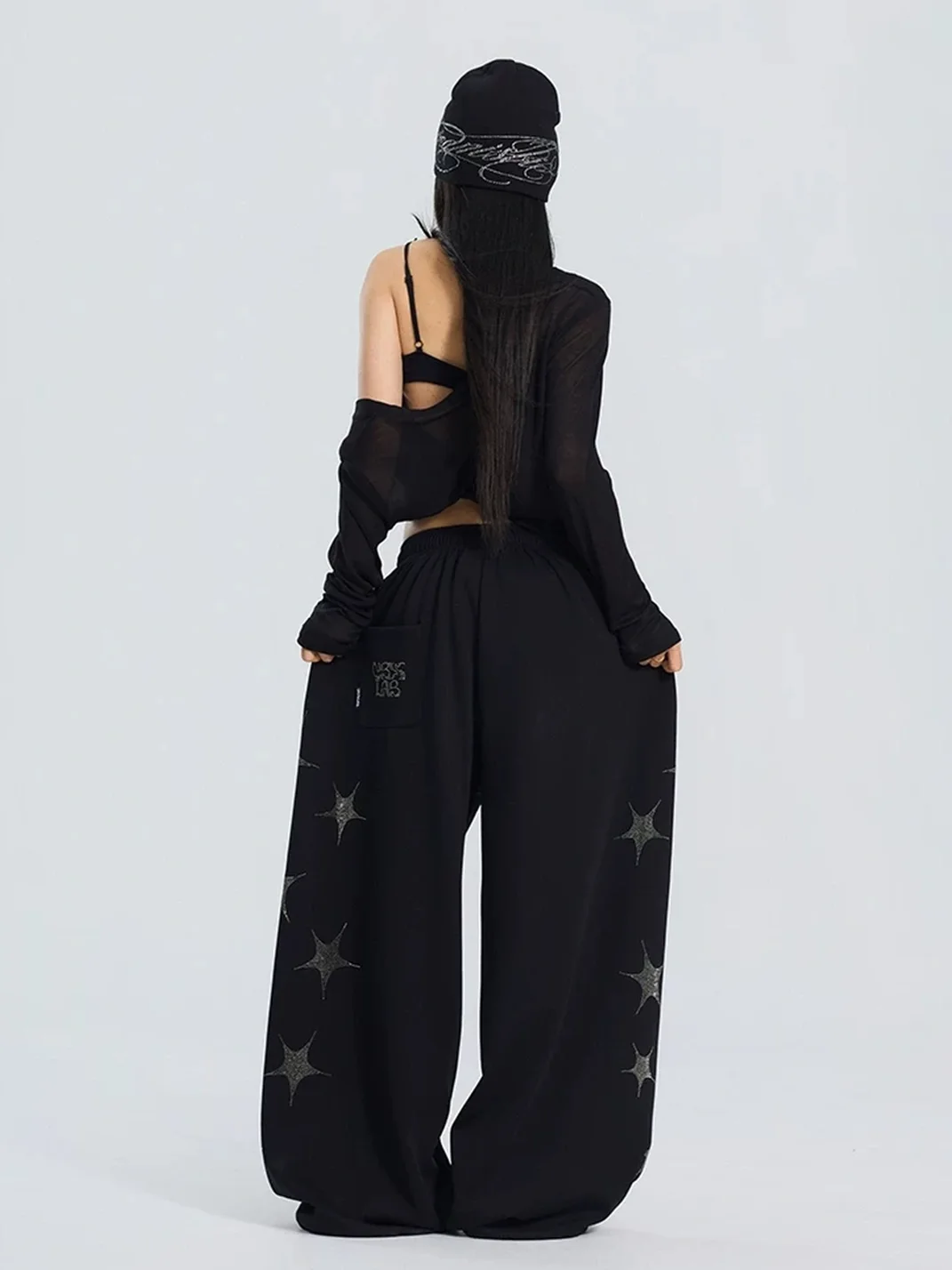 CBXLAB | Star Rhinestone Loose Wide-Leg Pants
