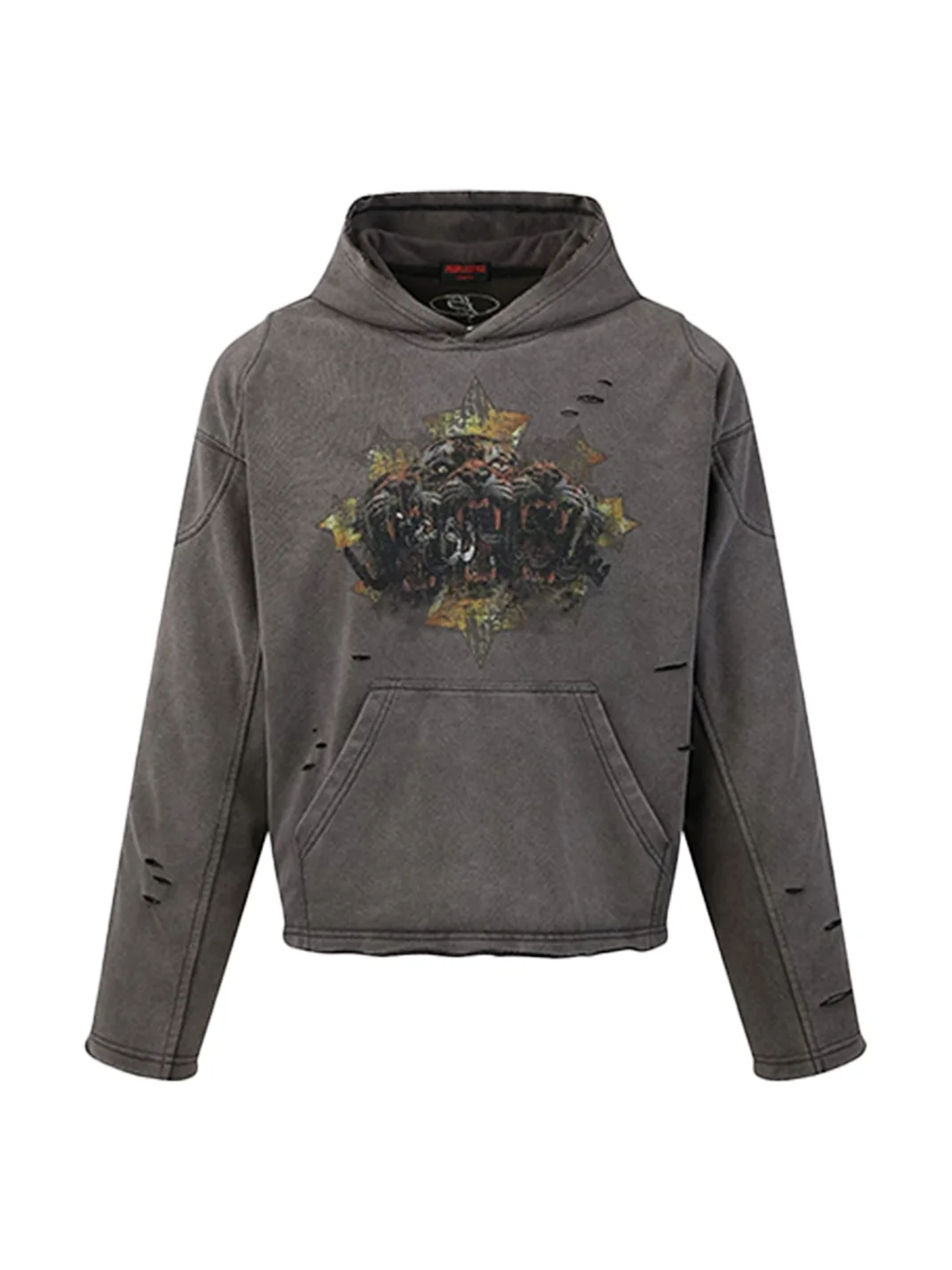 PEOPLESENSE | Washed Gradient Distressed Graphic Loose-Fit Hoodie