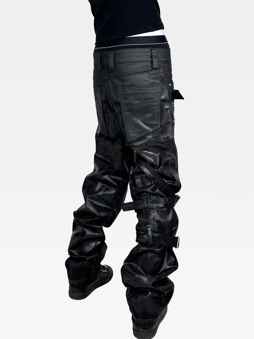 ATAnothingness | Double Waist Waxed Foil-Stamped Jeans