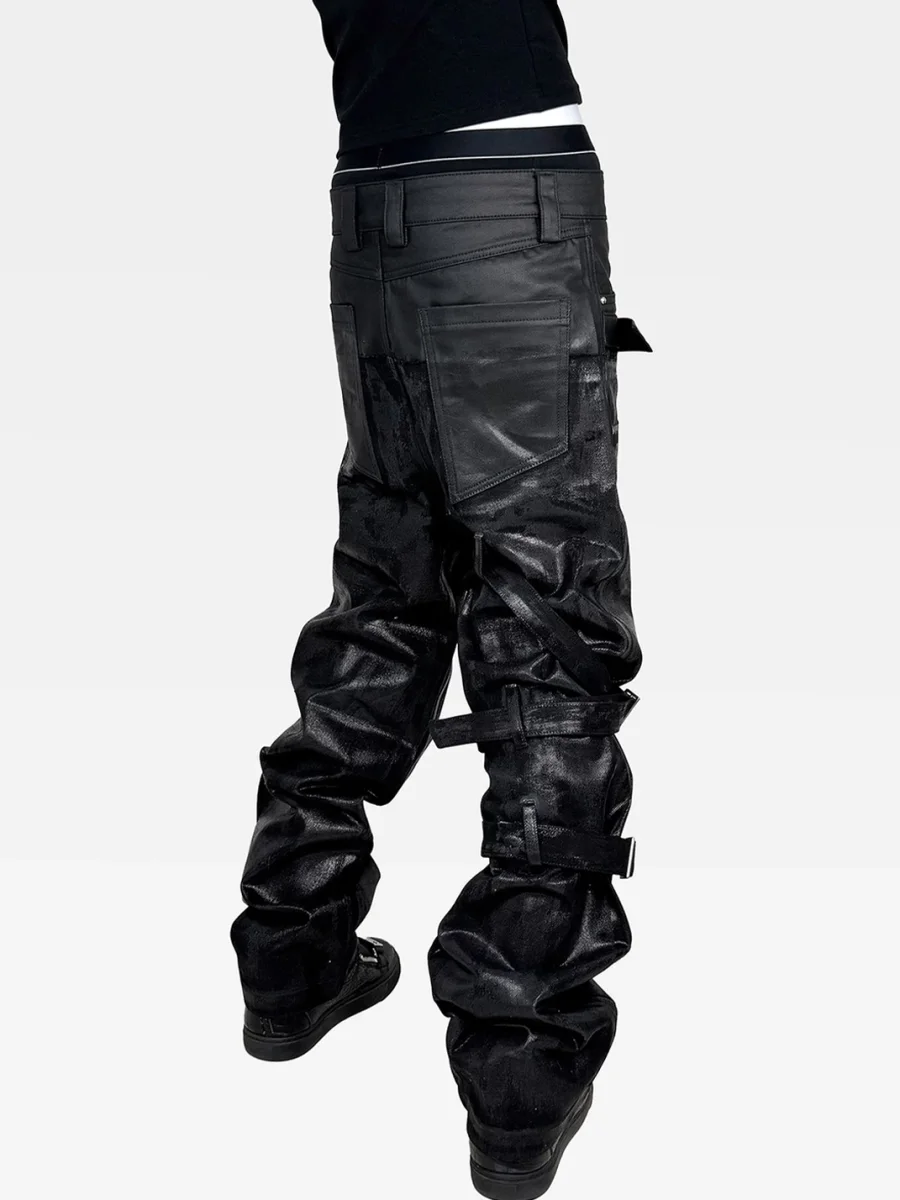 ATAnothingness | Double Waist Waxed Foil-Stamped Jeans - 3