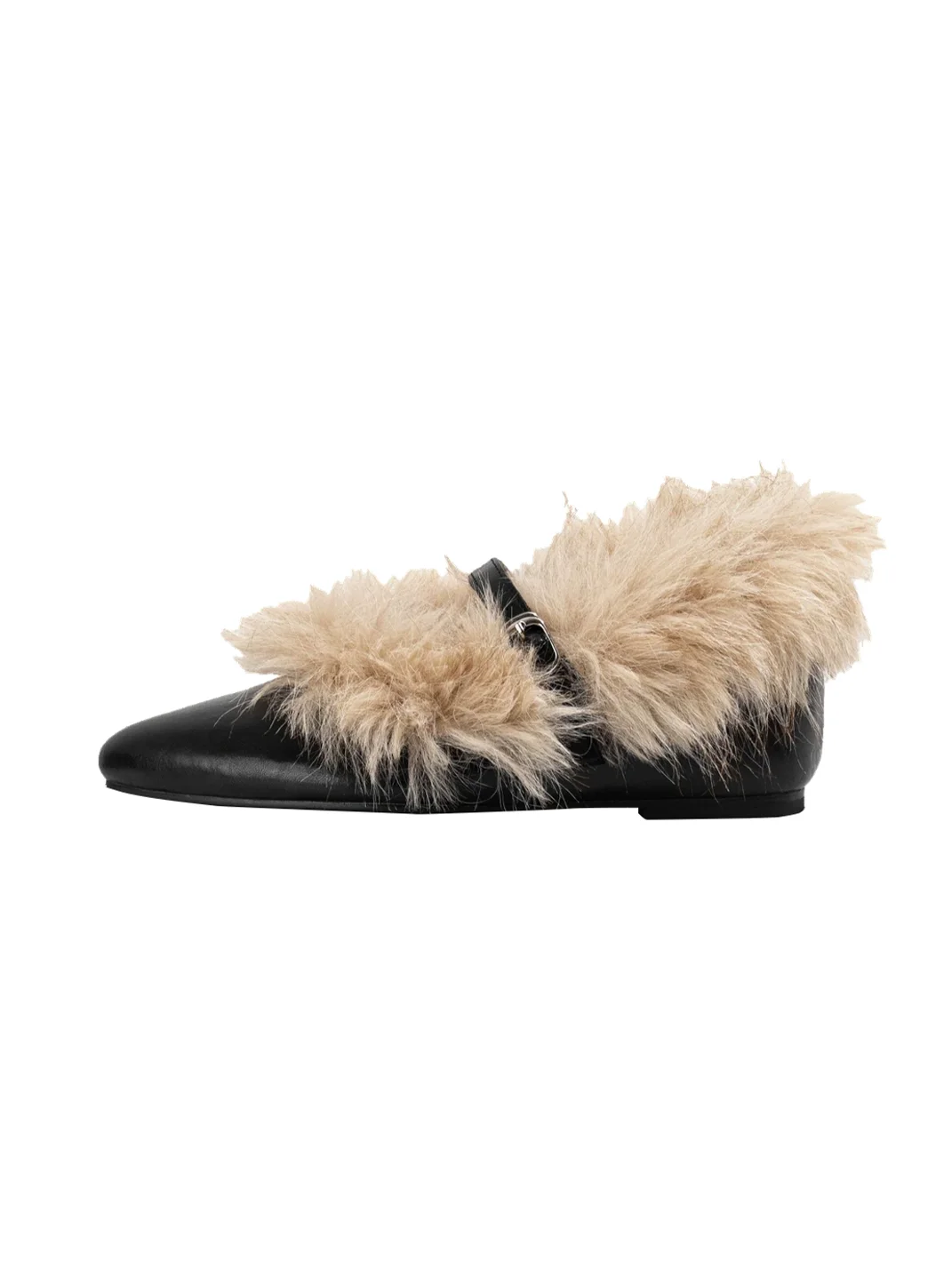 LMDD | Black Pointed Toe Plush Mary Jane Flats
