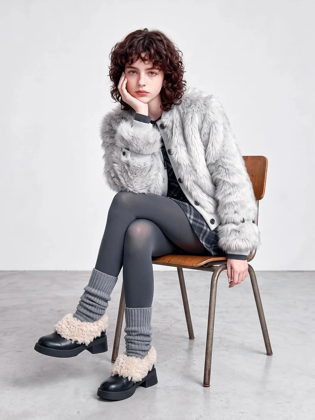 LMDD | Plush-Trim Platform Block Heel Slip-On Shoes