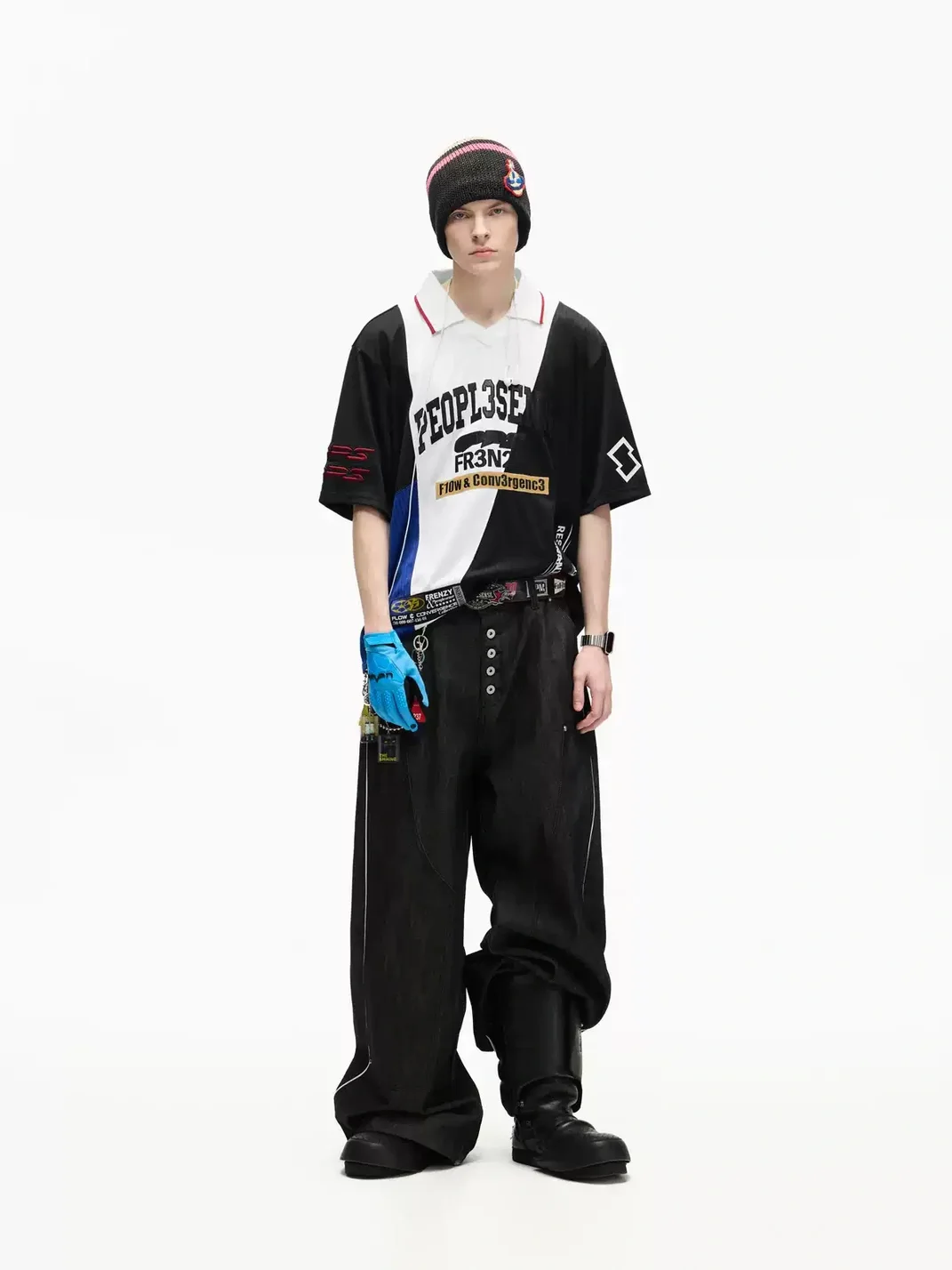 PEOPLESENSE | High-Waisted Contrast-Stitch Wide-Leg Raw Selvedge Jeans