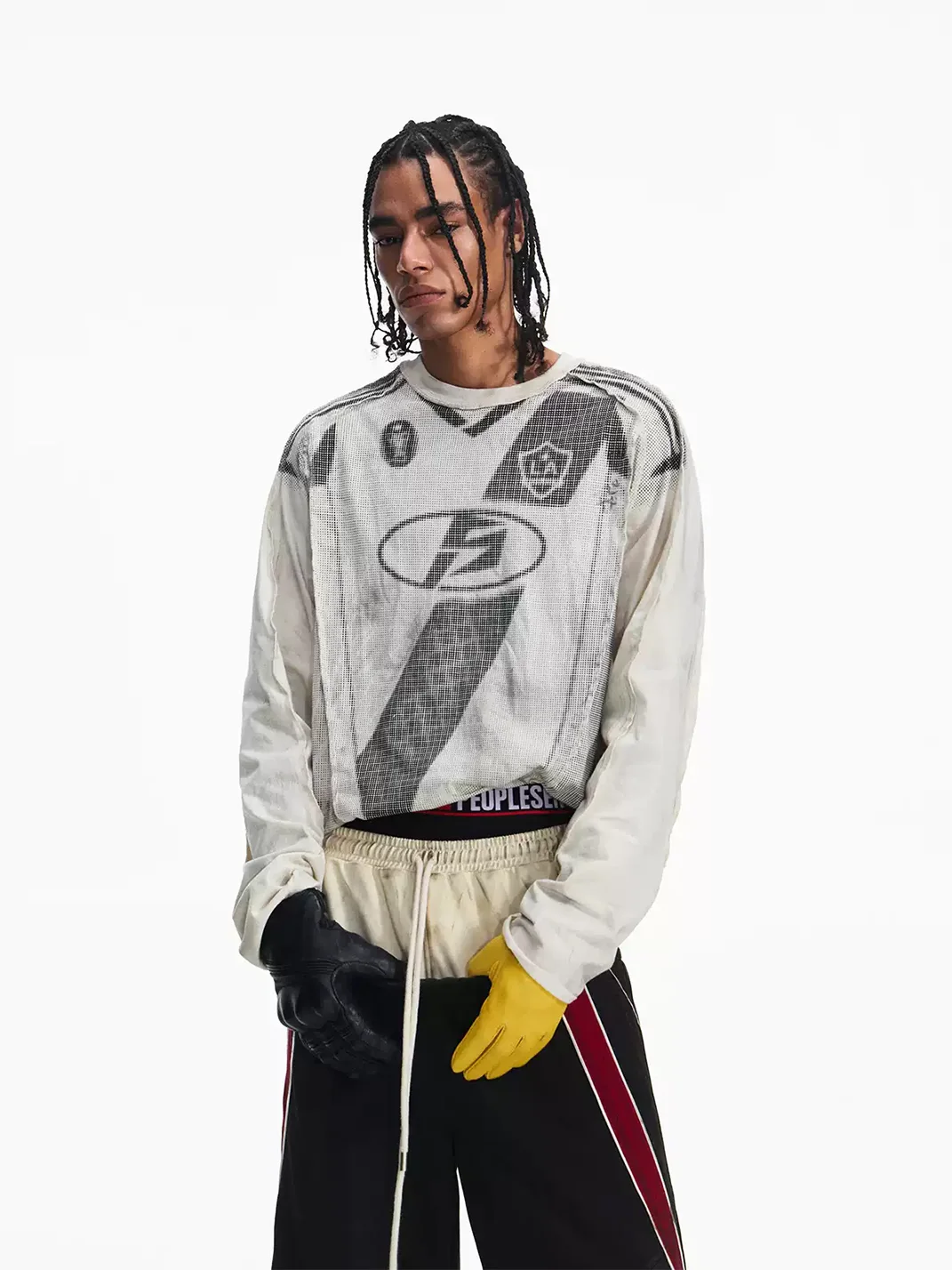 PEOPLESENSE | Loose Fit Racing Print Long Sleeve Crewneck T-Shirt
