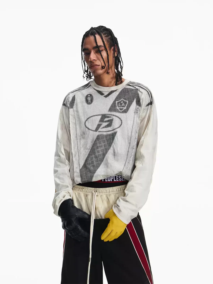 PEOPLESENSE | Loose Fit Racing Print Long Sleeve Crewneck T-Shirt - 2