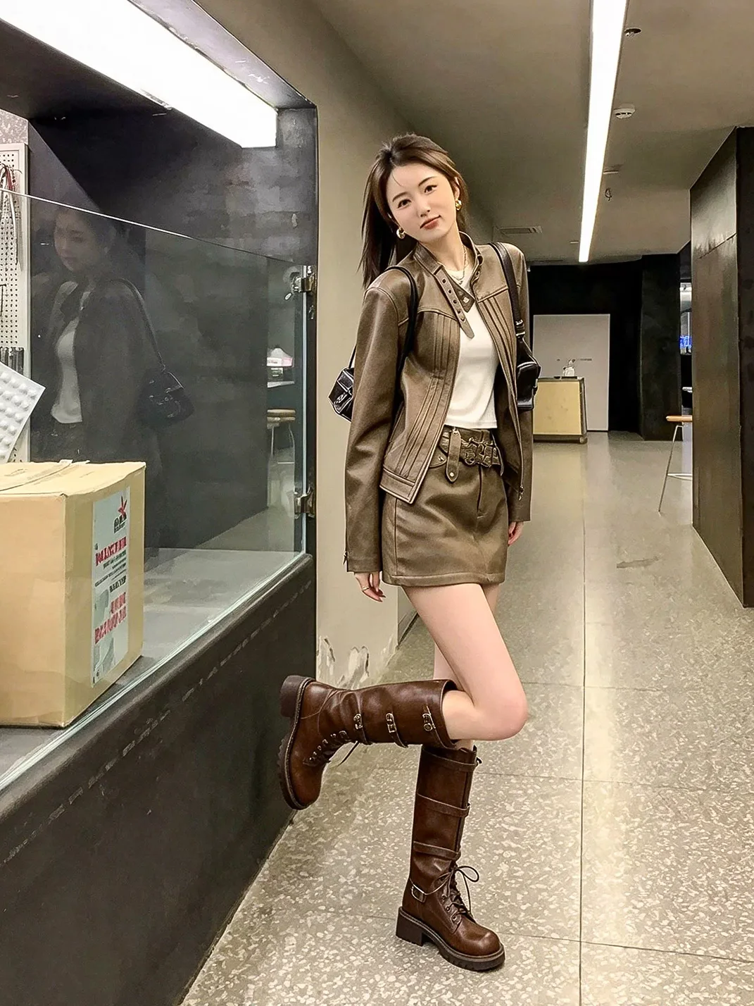 RONGRONG BABY | Distressed Leather Lace-Up Buckle Knee-High Boots