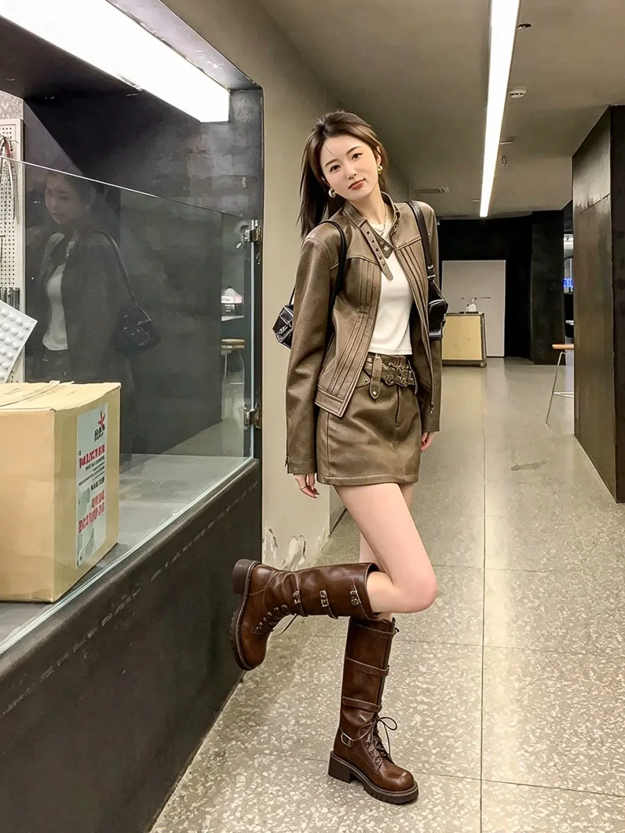 RONGRONG BABY | Distressed Leather Lace-Up Buckle Knee-High Boots - 4