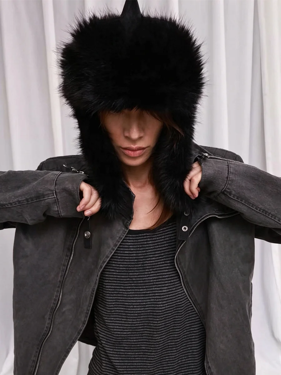 DETW | Spiked Leather Plush Trim Trapper Hat - 3